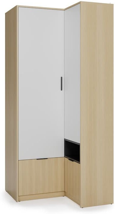 Latitude Run Bethony White and Oak Copenhagen Corner Wardrobe 98cm Oak Copenhagen 220cm H X 98cm W X 102cm D