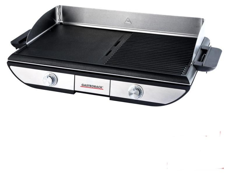 Gastroback Design Advanced Pro BBQ elektrische barbecue in zwart roestvrij staal met rooster en bakplaat