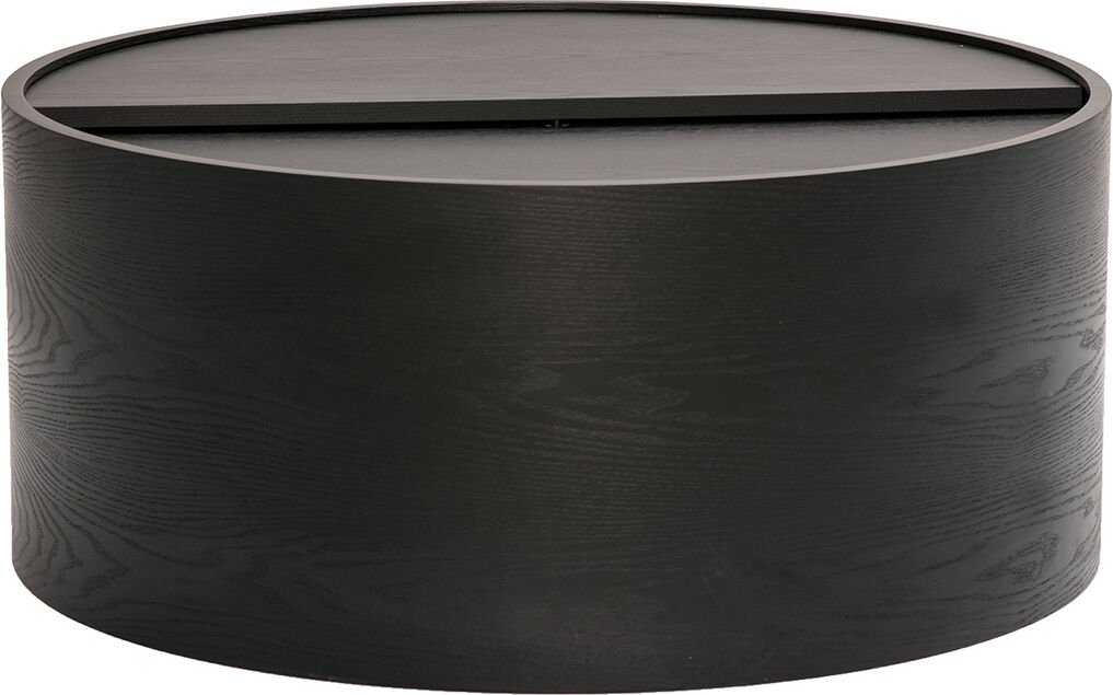 Miliboo Runder schwarzer Holztisch mit drehbarer Platte und Stauraum D80 cm DALI