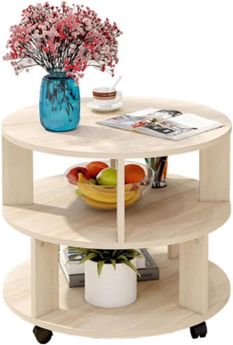 Ronde beige salontafel met opslag voor in de woonkamer