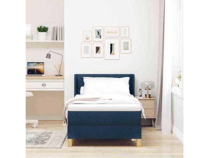 KTHLBRH Boxspringbett mit Kopfteil blau 200x90cm Stoff Technisches Holz, massives Kiefernholz, verstellbares Kopfteil mit 2 Ebenen, Lattenrost