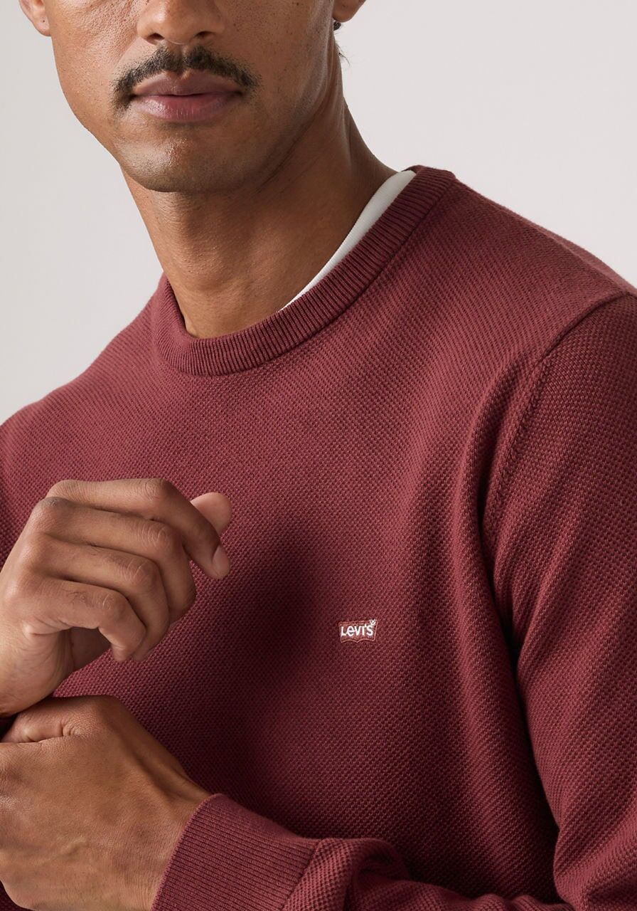 Rundhalspullover LEVI'S "LIGHTWEIGHT HM SWEATER", Herren, Gr. XXL, rot (oxblood rot pique), Strick, Obermaterial: 100% Baumwolle, regular fit normal, Rundhals, angesetztes Bündchen, Pullover Rundhalspullover, Feingerippte Abschlüsse