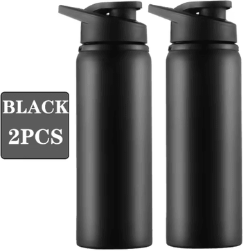 Inspire Picks Metal Portable Water Bottle Leakproof Reusable Sports Cup For Outdoor And Travel black 2pcs