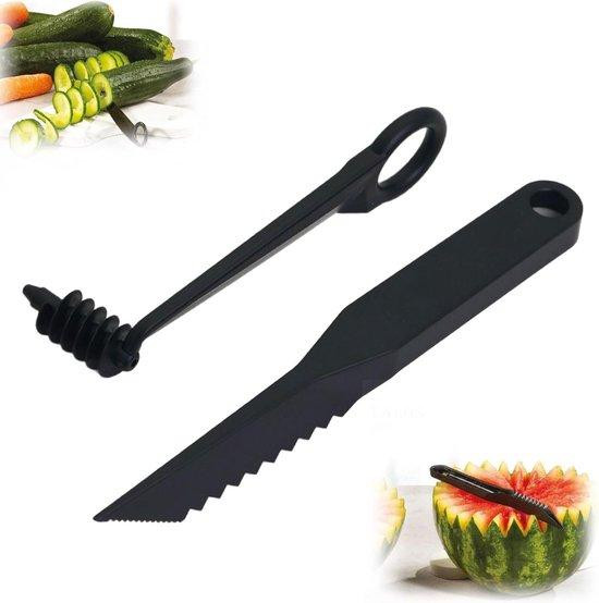 Handmatige spiraal- en V-snijder voor groenten en fruit met 8-delige set, meloensnijder en bestek, zwart