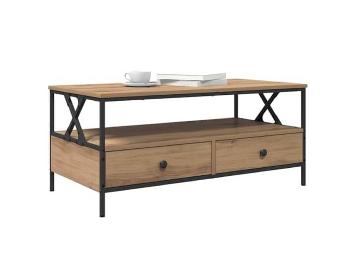 KTHLBRH Couchtisch Eiche Handwerk 100 x 51 x 45 cm Mehrschichtholz, Metallrahmen, 2 Schubladen, 1 Einlegeboden, leicht zu reinigen