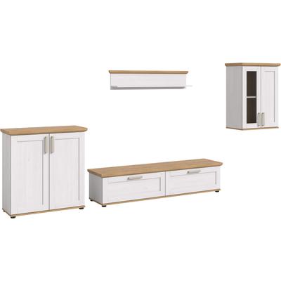 Wohnwand HOME AFFAIRE "Cosenza", weiß (sibu lärche nachbildung), B:336cm H:161cm T:40cm, Kastenmöbel-Sets, Wohnwand, Cosenza, Breite: 336 cm,Vitrine,Highboard,Lowboard, Wandboard