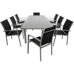 Garnitur BAJAZZO 9-teilig, Aluminium silbergrau + Kunstgewebe schwarz