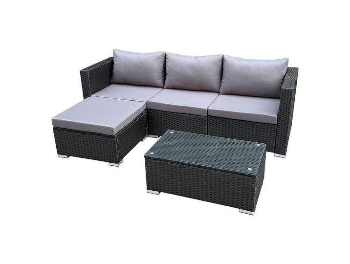 SVITA QUEENS Gartenlounge 5-teilig Polyrattan Lounge Set wetterfest Garten Terrasse Balkon inkl. Kissen Glas Tisch Schwarz