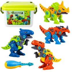 Dinosaurier-Bausteine-Schraubenset mit Schraubendreher 4-in-1