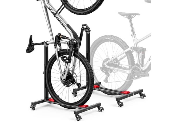 VEVOR Support Vélo Vertical Lot de 2\, Support de Vélo au Sol Autoportant avec Roulettes Verrouillables\, Hauteur Réglable\, Rangement Vertical et Horizontal\, Acier au Carbone\, pour Roues de 508 à 737 mm