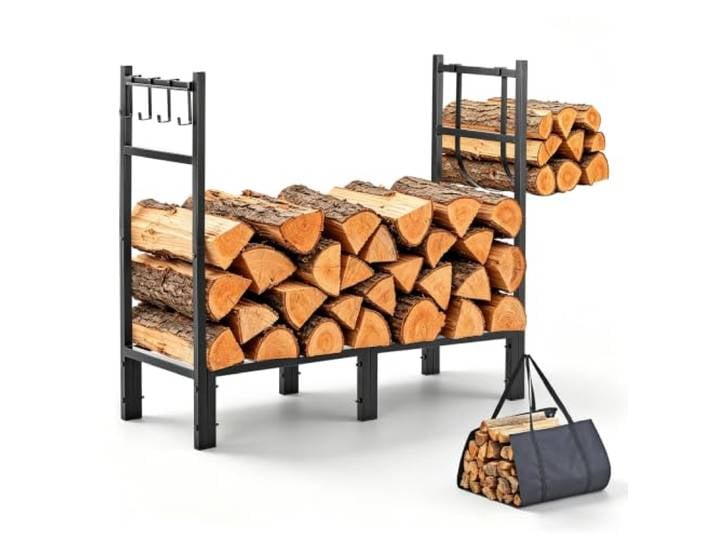 VEVOR Range-bûches d'Intérieur 83x33x79\,5 cm Porte-bûches en Métal Noir Pour Cheminée\, Terrasse\, Cour\, Charge 250 kg\, Structure Acier Carbone\, Support à Bois de Chauffage Robuste avec Sac Transport