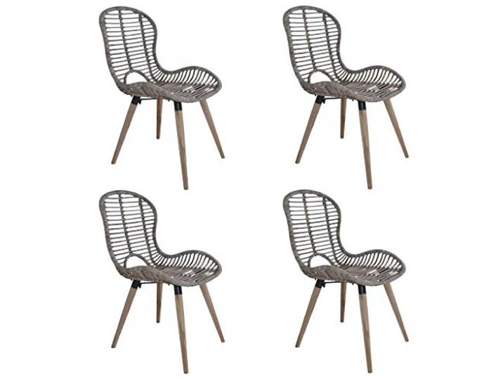 HGPOTUY Esszimmerstühle 4 STK. Braun Natürliches Rattan Wasserabweisend, Holzbeine, Vintage-Stil, 110 kg Belastbarkeit, Für Küche Und Wohnzimmer
