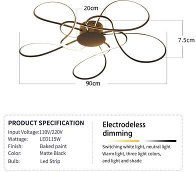 Uplift Treasures Modern Gold LED Chandelier Ceiling Light Fixture dia900mm Black dimmable Rc With App