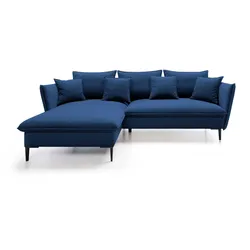 ECKSOFA SOLE Blau Plüsch-Stoff mit Schlaffunktion