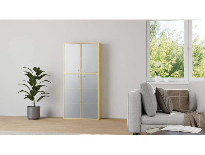 Bücherschrank mit Glastüren Birke Natur geölt