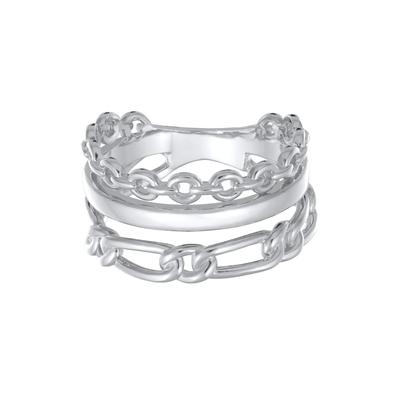 Silberring ELLI "Ring Glieder Bandring 3-reihig Goldfarben" Gr. 54, silber, Fingerringe, Damen, 54, Messing, Silberring