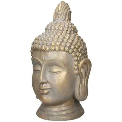ECD Germany Buddha Kopf Statue 74,5 cm Bronzeoptik Polyresin Dekofigur Skulptur Meditation Yoga Innen Außen