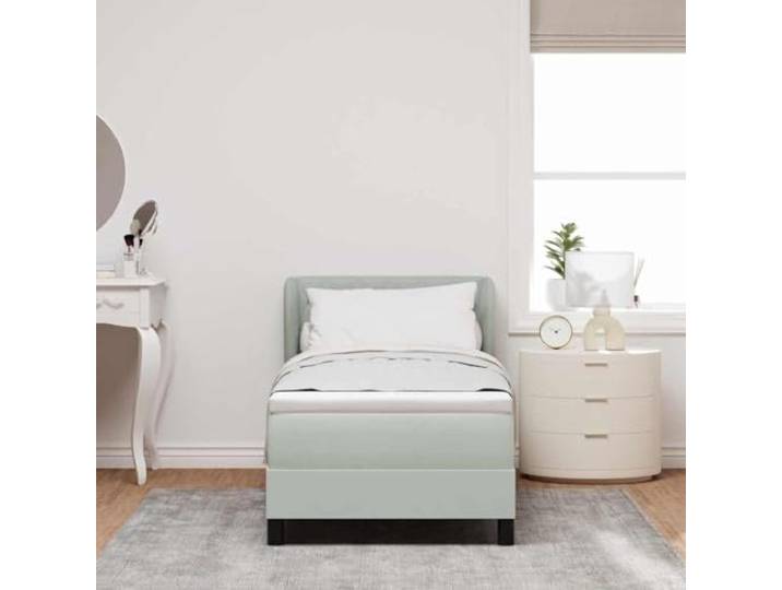 KTHLBRH Boxspringbett hellgrau 80 x 200 cm Samt Verstellbares Kopfteil, modernes Design, weiche Oberfläche, für Schlafzimmer