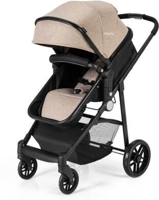 Costway 2-in-1 Foldable Pushchair Newborn Infant Baby Stroller-Coffee