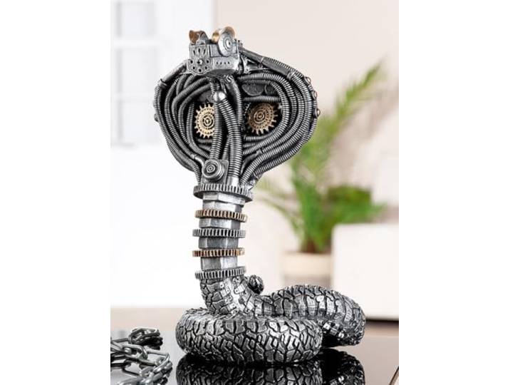 Casablanca Steampunk Cobra Figur, Kunstharz, silberfarben, metallische Optik, H: 30,5 cm, B: 20 cm, T: 16 cm - Deko, Geschenk, Sammlerstück, Vintage