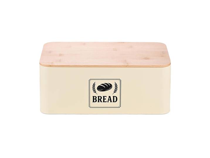Brotkasten mit Bambusdeckel Retro-Design Beige-Hellbraun-Schwarz