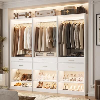 Rackcog 25'' W Freestanding Closet System with 2 Wooden Drawers and Adjustable Shoes Rack and Hanging Rod,Walk-in Closet Organizer