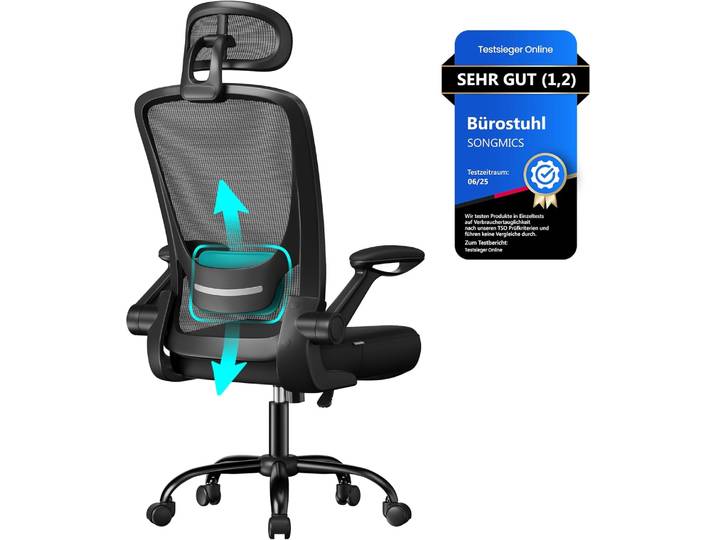 Bürostuhl ergonomisch mit Kopfstütze tintenschwarz