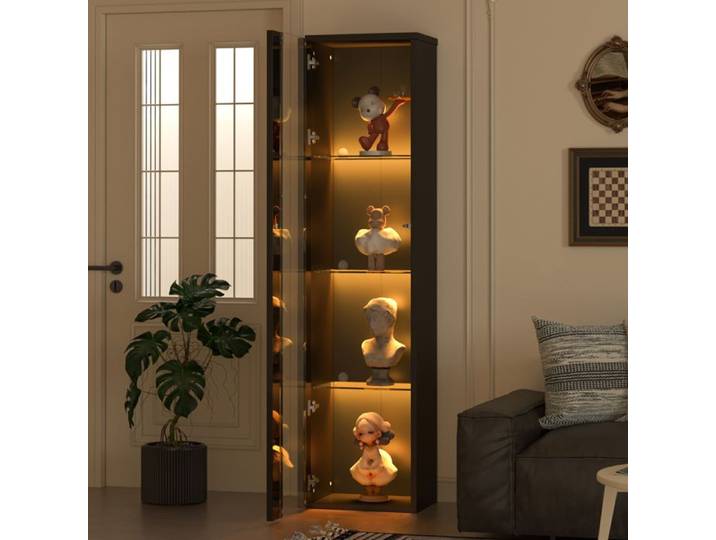 Vitrine cloison en verre avec éclairage LED vitrine autoportante avec application Panneau acrylique Noir 40x29x170cm