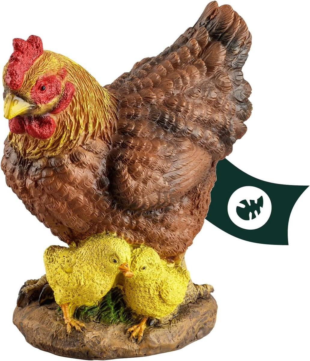 1PLUS Tuinbeeld Kip met Kuiken, Bruin, Polyresin Tuindecoratie