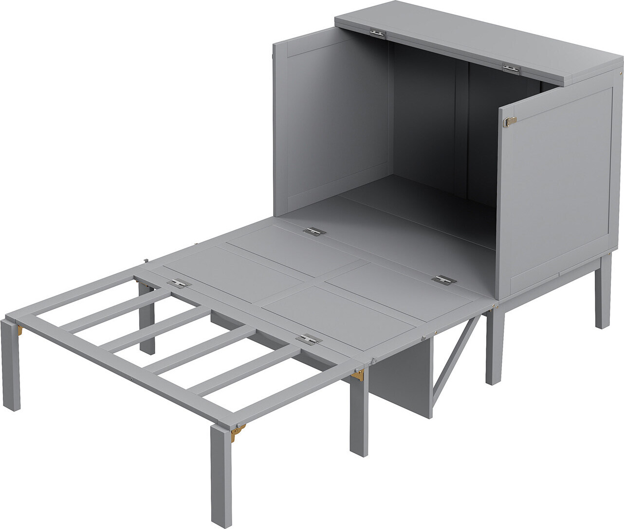 Schrankbett 90x200 cm,Kinderbett(Grau)Wandbett mit Lattenrost, Wandklappbett, vertikales Schrankbett mit Lattenrost, Jugendbett