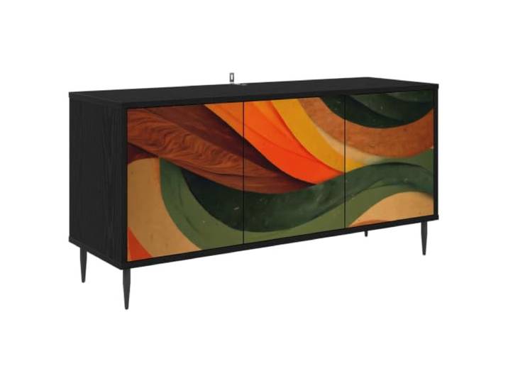 Roanoer TV-Schrank Lowboard BONN 102x33x51 cm Schwarz Eichen-Optik Modernes Fernsehregal mit 3 Türen und Zierelementen für Wohnzimmer. Erhöhte Füße ermöglichen gute Luftzirkulation.