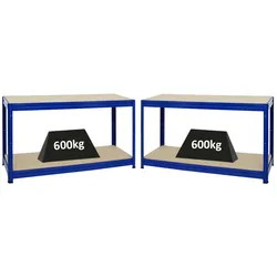 PROREGAL Mega Deal | 2x Höhenverstellbare Werkbank Dino | HxBxT 90x160x60 cm | Traglast 600 kg | Blau | Holzplatte