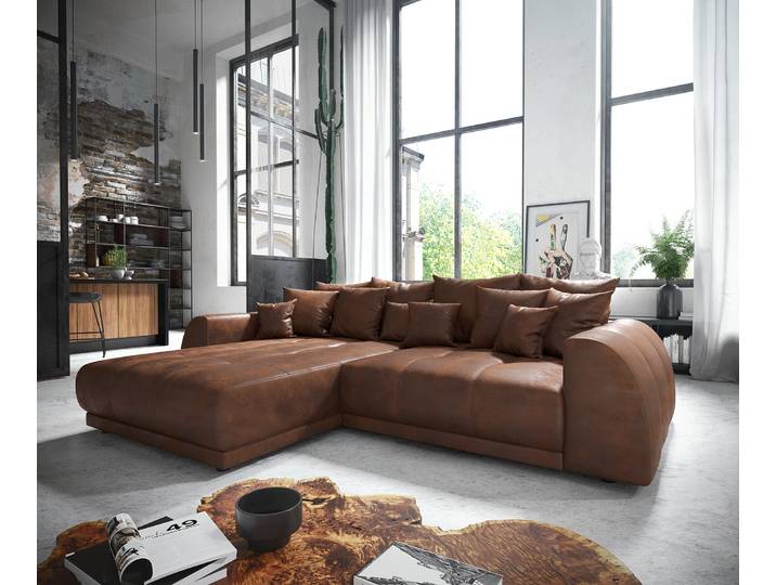 Canapé d'angle Violetta 300 x 220 cm similicuir marron Recamière variable