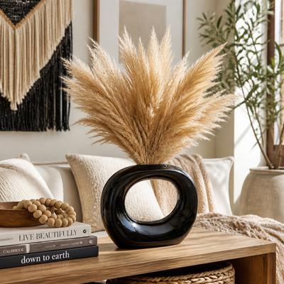 Sagebrook Home Decorative Vase - Black Ceramic Oval Cut-Out Glossy