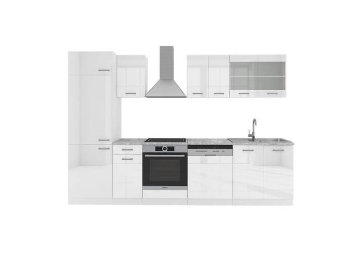 Cuisine R-Line 300cm sans PT Blanc Haute brillance/Blanc Vicco 29289