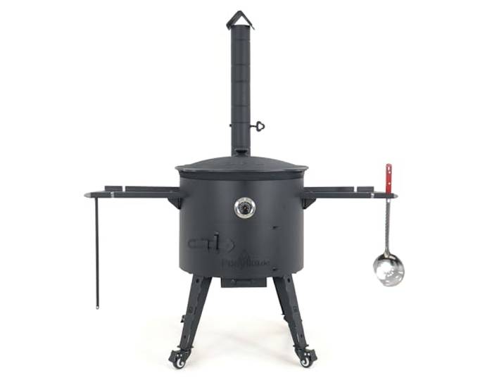 Utschak Feuerofen Ø 49 cm & Gusseisen-Kasan 22 L Küchenzubehör Kazan-Set mit Deckel Usbekischer Kochtopf für Grill & Plov Flacher oder Runder Boden wählbar (Flacher Boden)