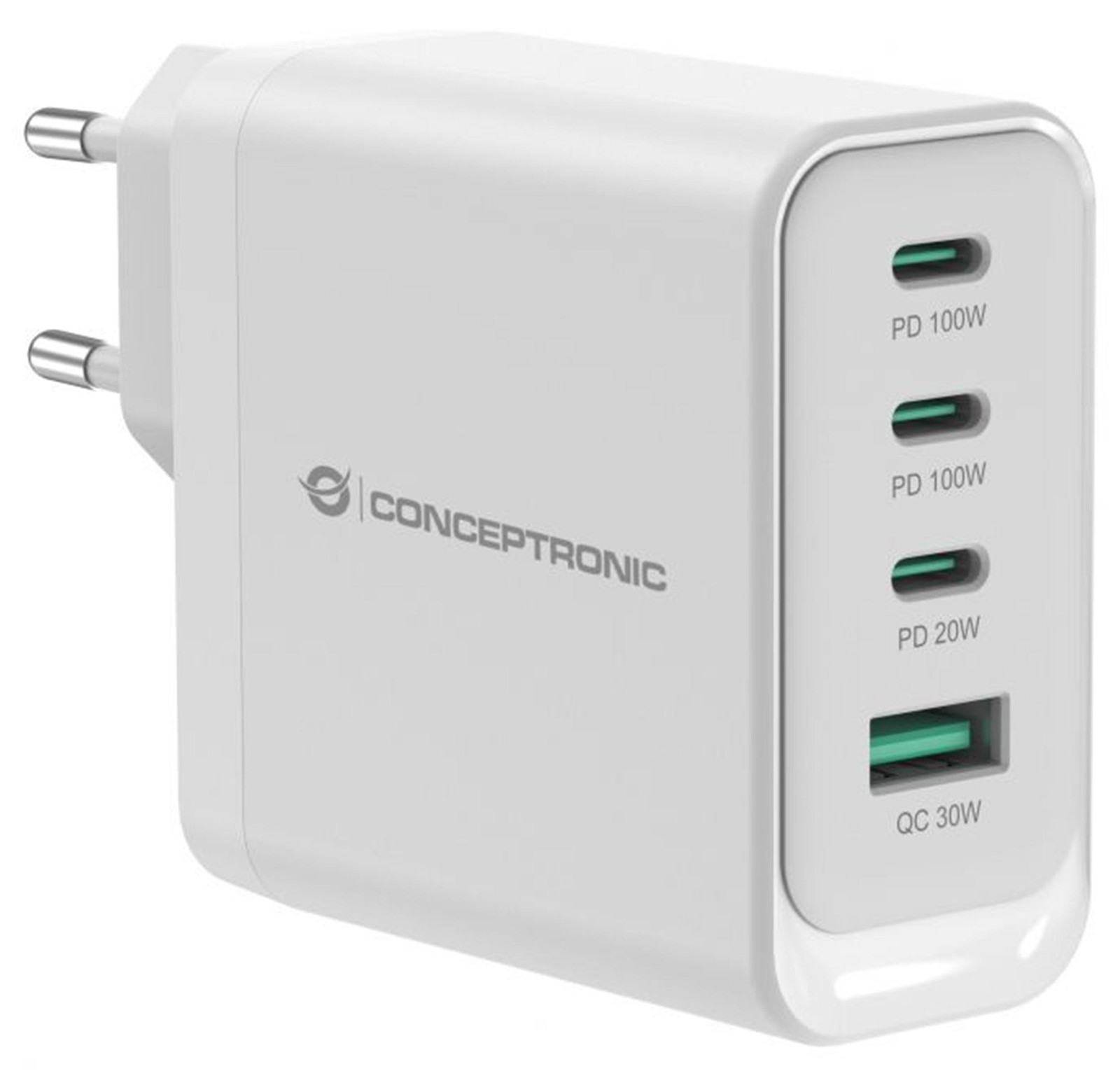 Conceptronic ALTHEA22W100 lader met 4 poorten, 100W, 3x USB-C en 1x USB-A, wit