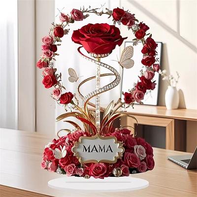 Ornament rote Rose Mutter Muster Rosen Mutter flach elegant Schreibtischdeko ein Geschenk von Kind an Mutter