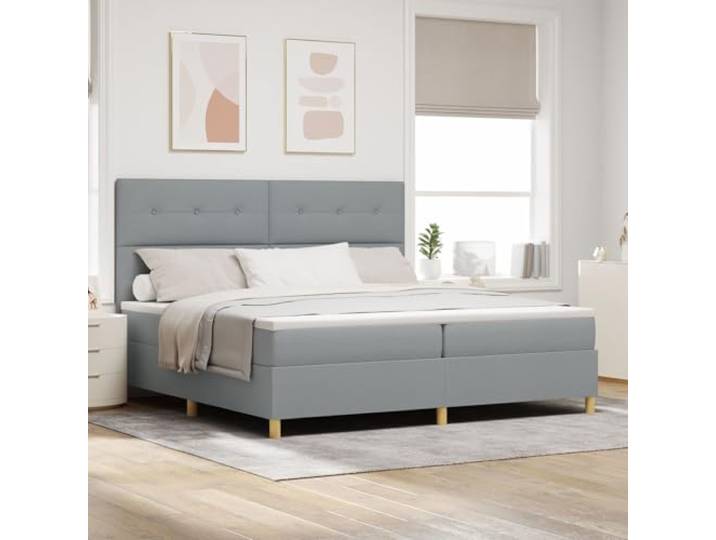 SKTQYQO Boxspringbett und Matratze Hellgrau Multifunktionales Bett Bettrahmen für Schlafzimmer Geeignet für Hotels und Studien 200x200cm Stoff