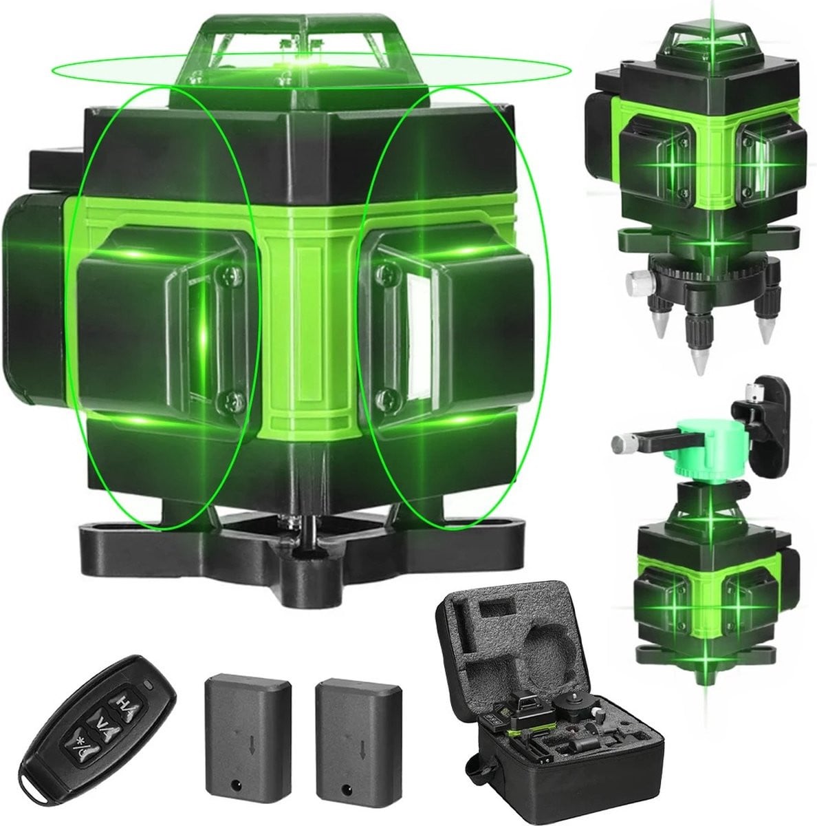 EML STORE 4D Laser Waterpas met 12 Groene Lijnen, 360 Graden Horizontaal en Verticaal, Zelfnivellerend en Oplaadbaar
