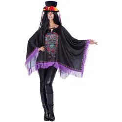 Metamorph Dia de los Muertos Poncho mit Neon-Skull (One Size)