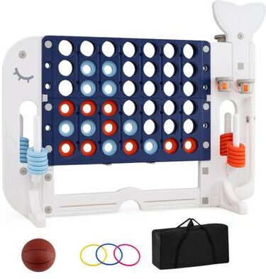 Costway Giant 4-to-Score Game Set Jumbo 4-in-a-Row Game with Ring-toss and Portable Bag-Navy
