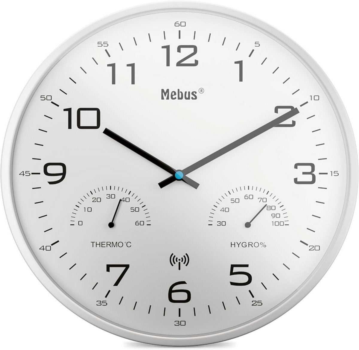 Wandklok met thermometer en hygrometer, wit