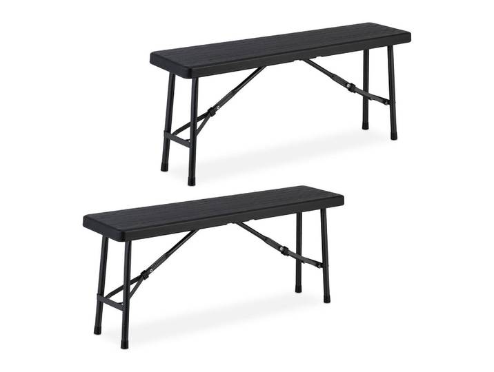 Relaxdays Bierbank Schwarz 2er-Set klappbar, Kunststoff, Metall, Gartenmöbel, Gartengarnituren, Gartenmöbel-Sets
