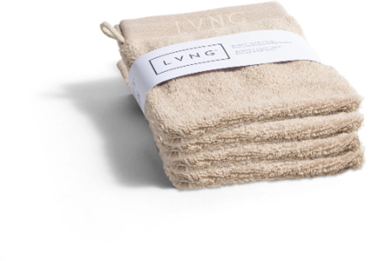 LVNG Set van 4 washandjes van 100% biologisch katoen - Beige
