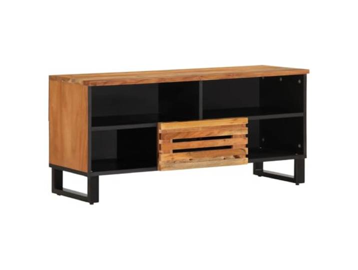 GHVBNMF TV-Schrank 100x34x46 cm Fernsehschrank Massivholz Akazie Kompaktes Lowboard im Industrie-Design mit 1 Schublade und 4 Fächern für Wohnzimmer und Schlafzimmer.