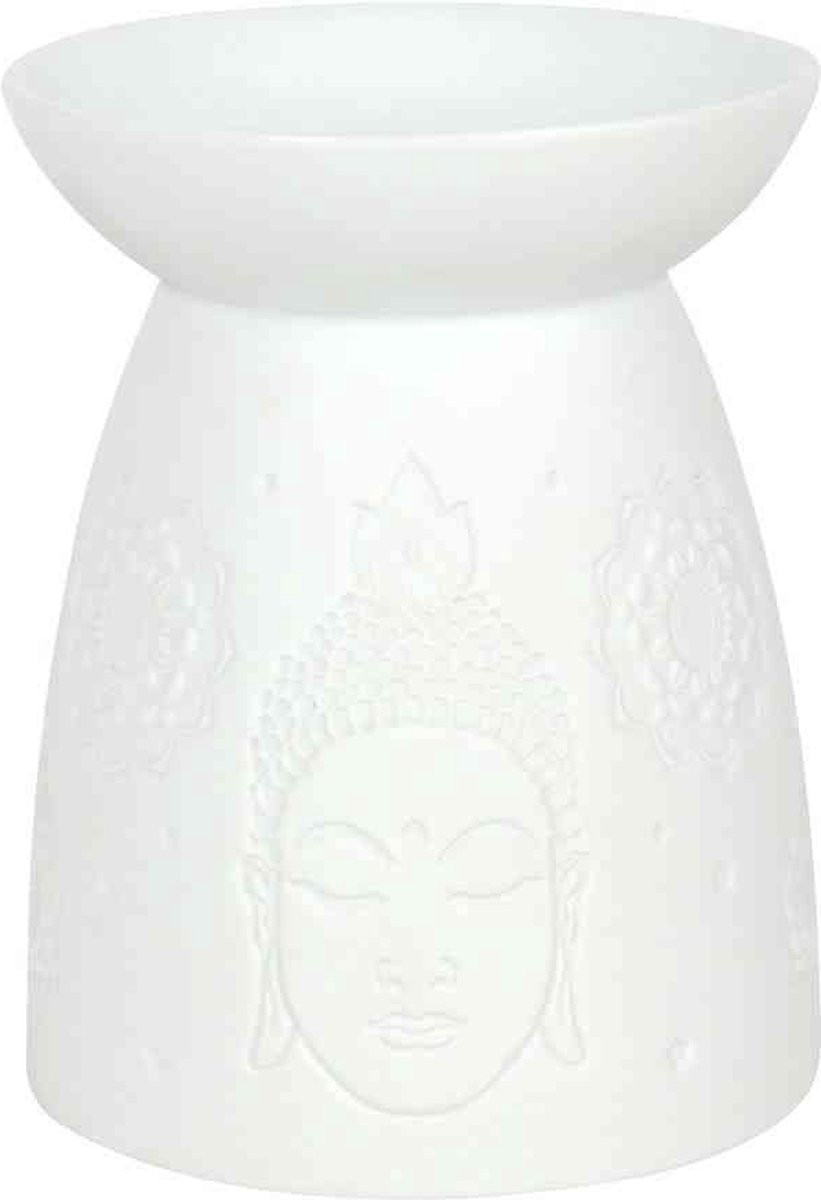 Something Different White Ceramic Buddha Face Oliebrander - Wit