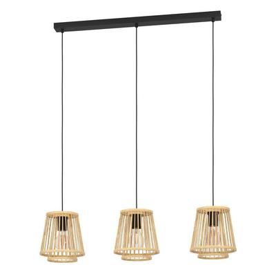 EGLO Hängeleuchte "HYKEHAM", schwarz (schwarz natur), 3, H: 110cm, 1 Stk., Leuchten, Holz Esszimmerlampe, Bambus in Natur, Hängeleuchte mit E27 Fassung, Hängeleuchte