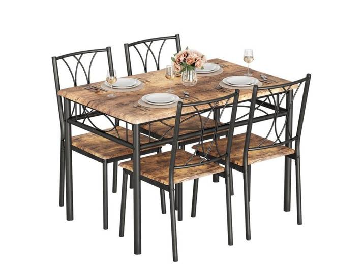 Ensemble repas 5 pièces: table rectangulaire et 4 chaises rembourrées au style rétro rustique pour petits espaces et cuisines Rétro