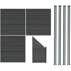 WPC Sichtschutzzaun x3, Eckstück x1 & LED Zaunpfosten x4 - Grau